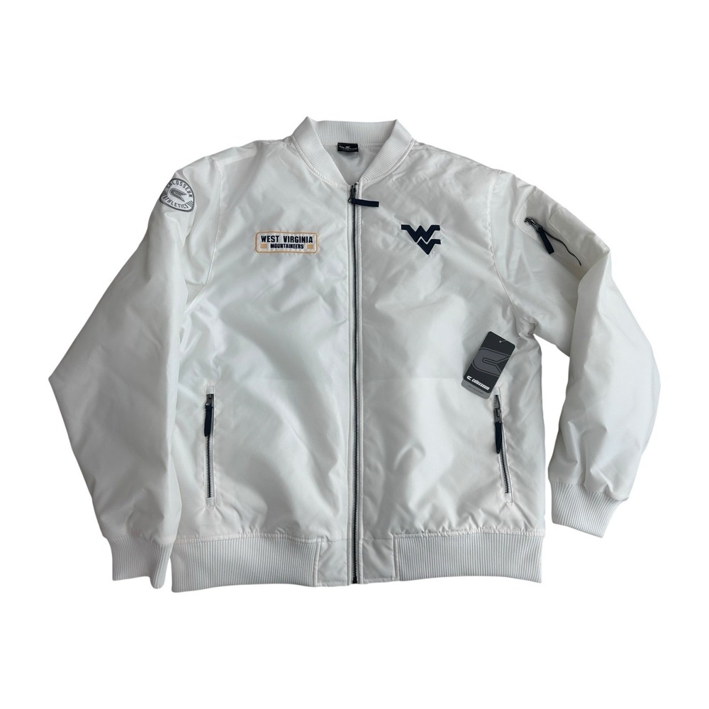 Men's Colosseum West Virginia Mountaineers White Full-Zip Bomber Jacket Size XL